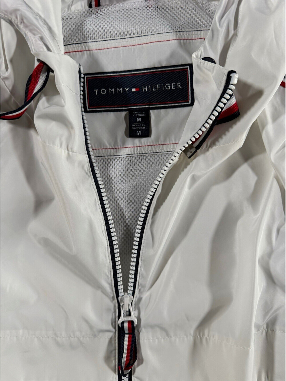 Tommy Hilfiger Unisex White Hooded Full Zip Windbreaker Jacket Size M